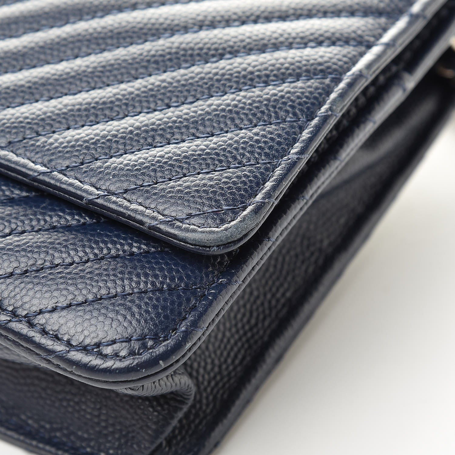 Chanel Caviar Chevron Quilted Wallet On Chain WOC Navy 13 of 17