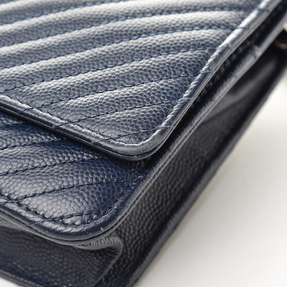 Chanel Caviar Chevron Quilted Wallet On Chain WOC Navy 13 of 17