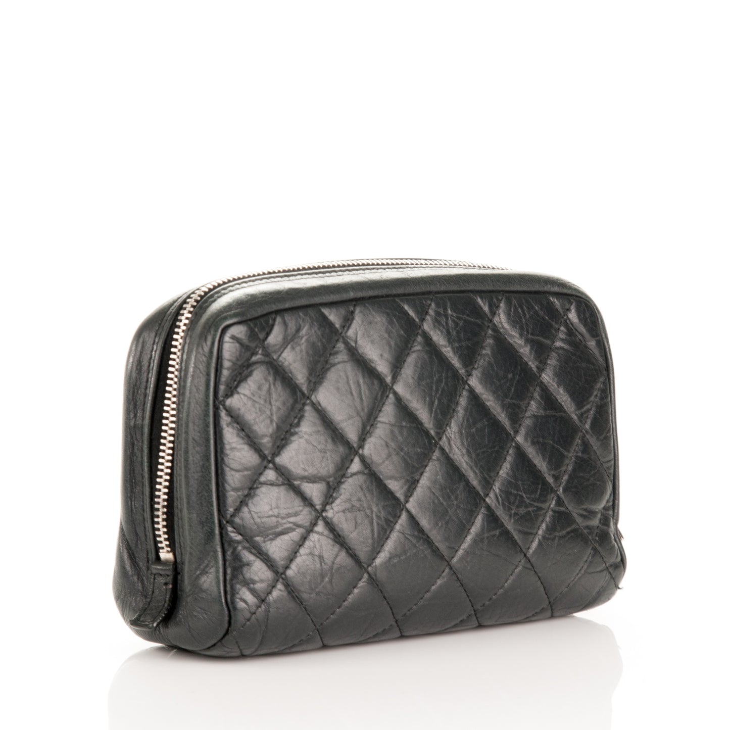 Aged Calfskin Quilted Cambon Cosmetic Case Black