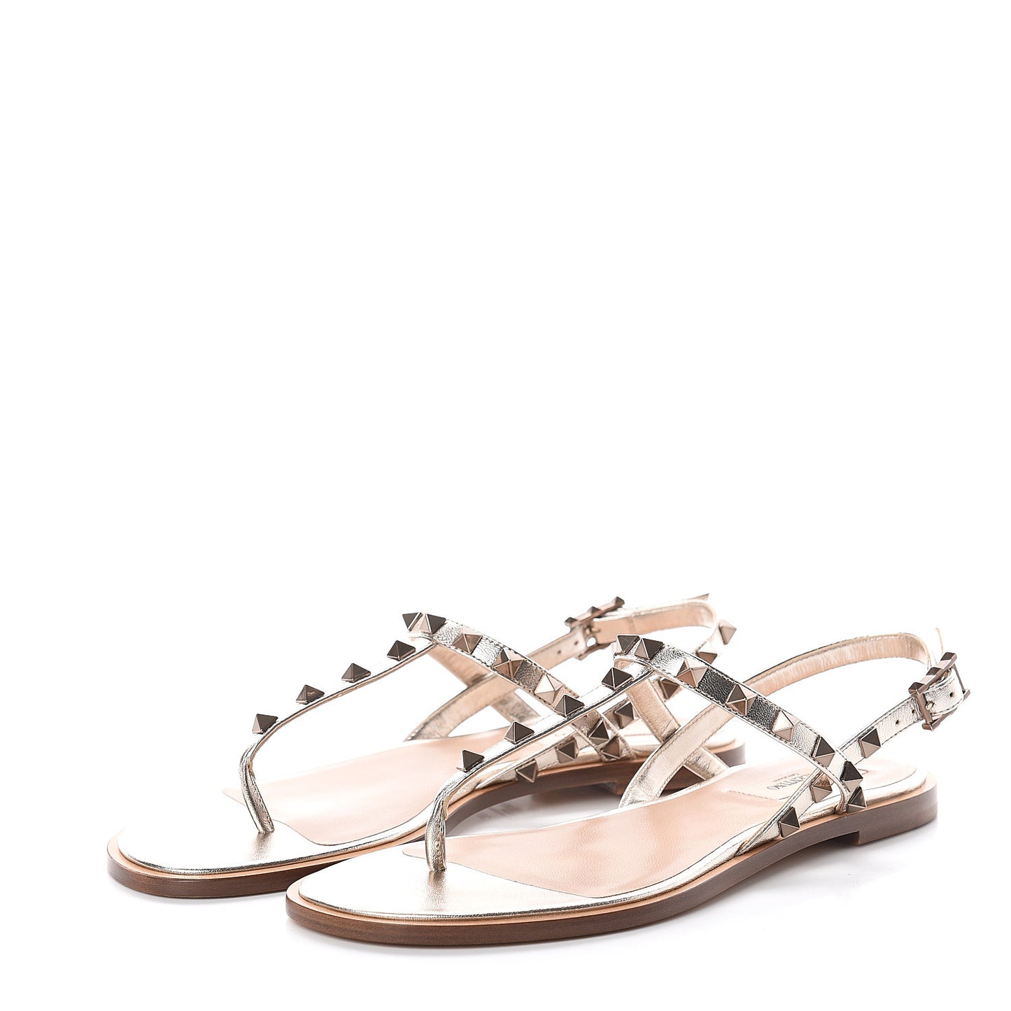 Metallic Nappa Rockstud Slingback Flat Thong Sandals 37 Silver
