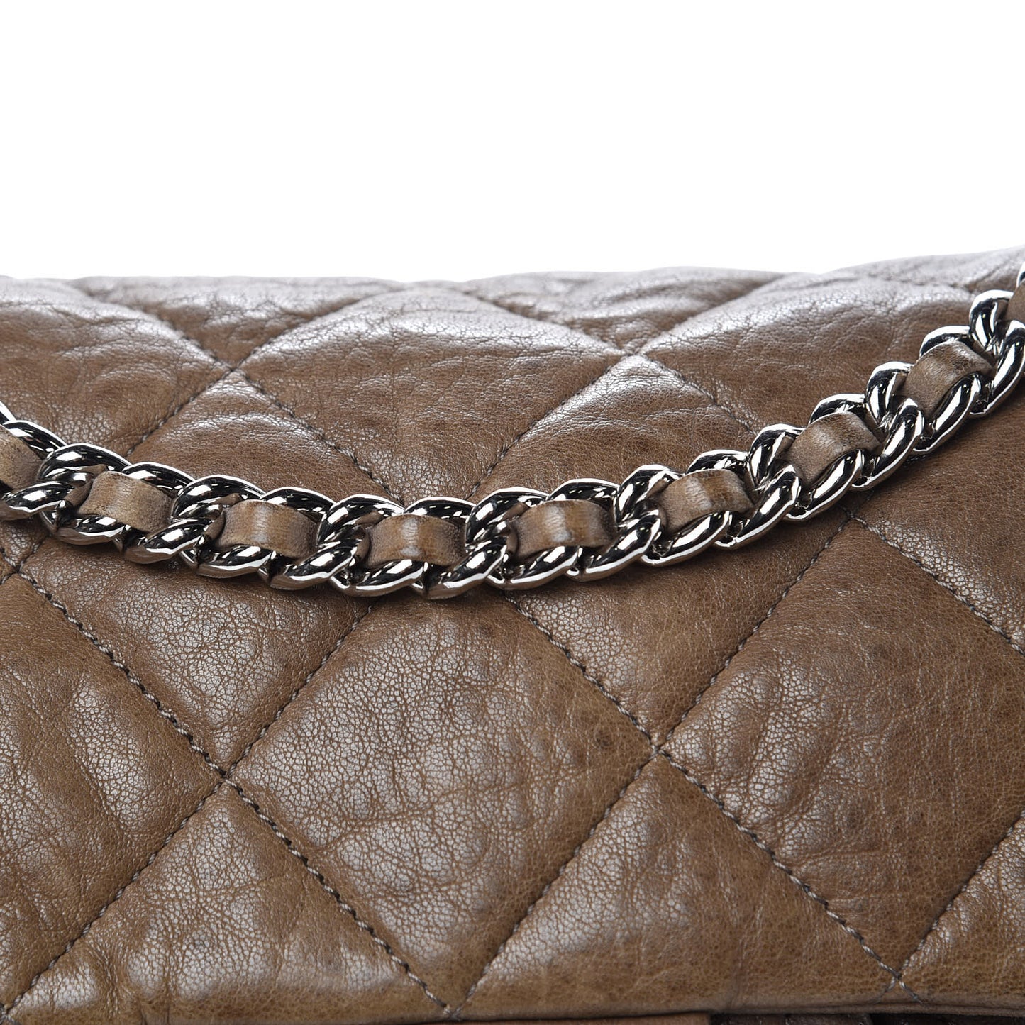 Washed Lambskin Quilted Medium Chain Around Flap Khaki