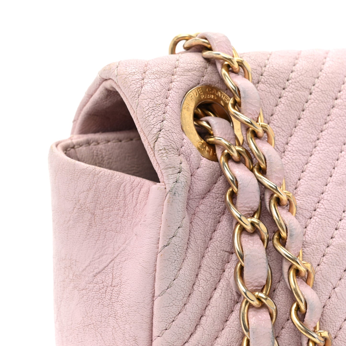 Wrinkled Lambskin Chevron Quilted Medium Surpique Flap Pink