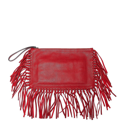 Valentino Garavani Calfskin Rockee Fringe Clutch Red 1 of 7