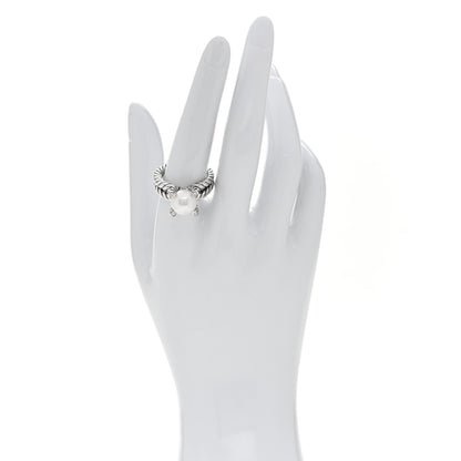 David Yurman Sterling Silver Diamond Cultured Pearl 10mm Cable Ring 57 8 2 of 5