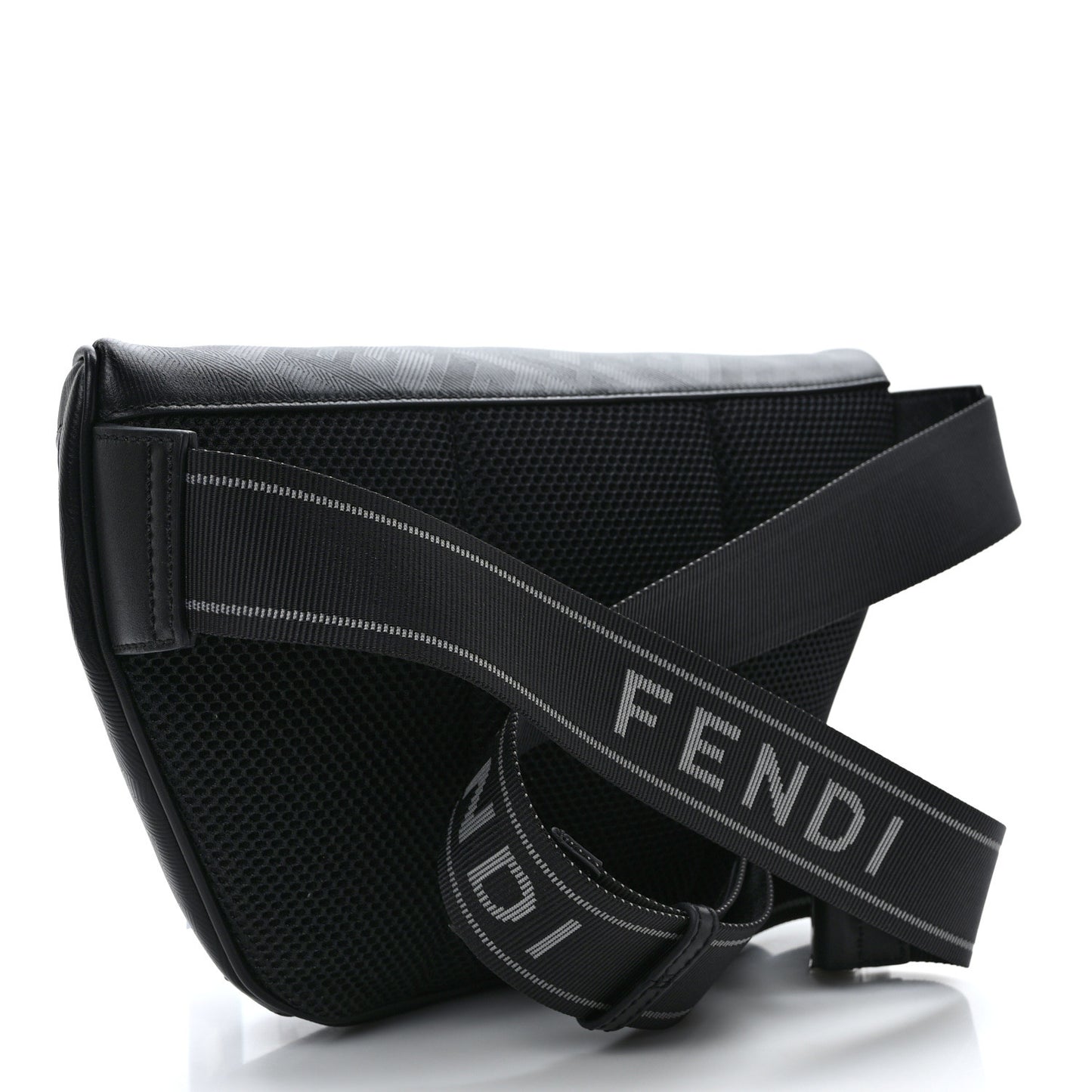 Vitello Cover FF Lines Logo Embossed Stitched Belt Bag Black