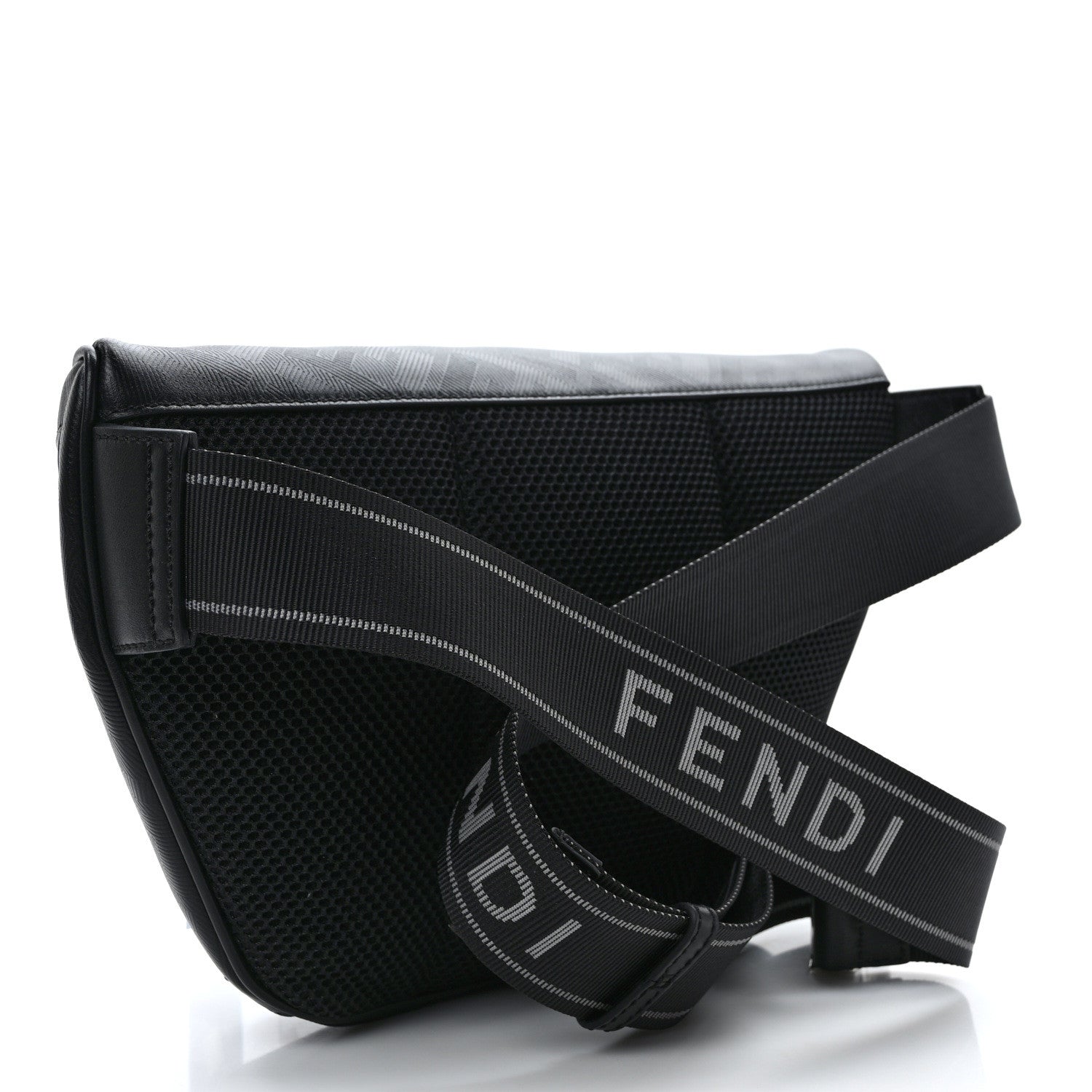 Fendi Vitello Cover FF Lines Logo Embossed Stitched Belt Bag Black 3 of 9