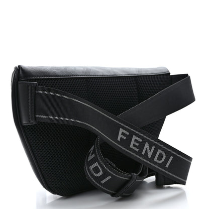 Fendi Vitello Cover FF Lines Logo Embossed Stitched Belt Bag Black 3 of 9