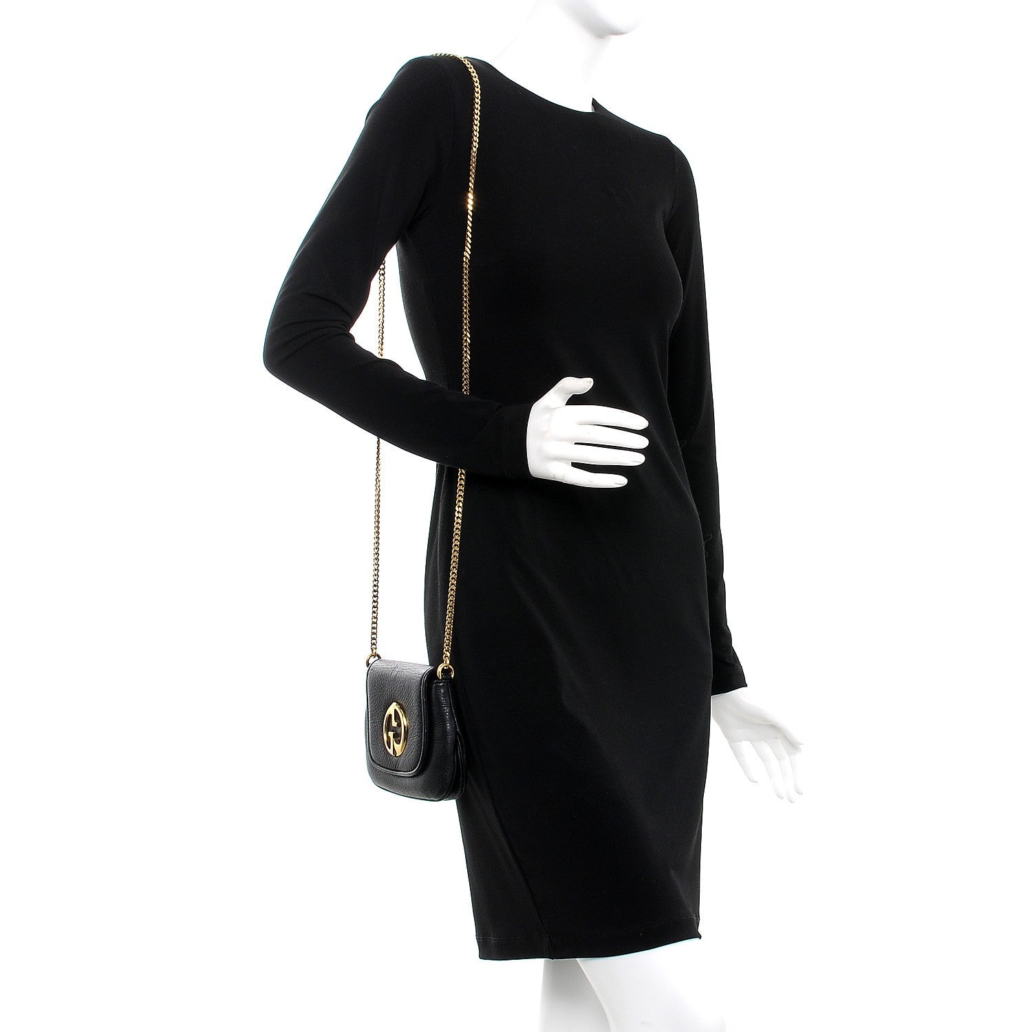 Gucci Pebbled Calfskin Small 1973 Chain Shoulder Bag Black 2 of 7