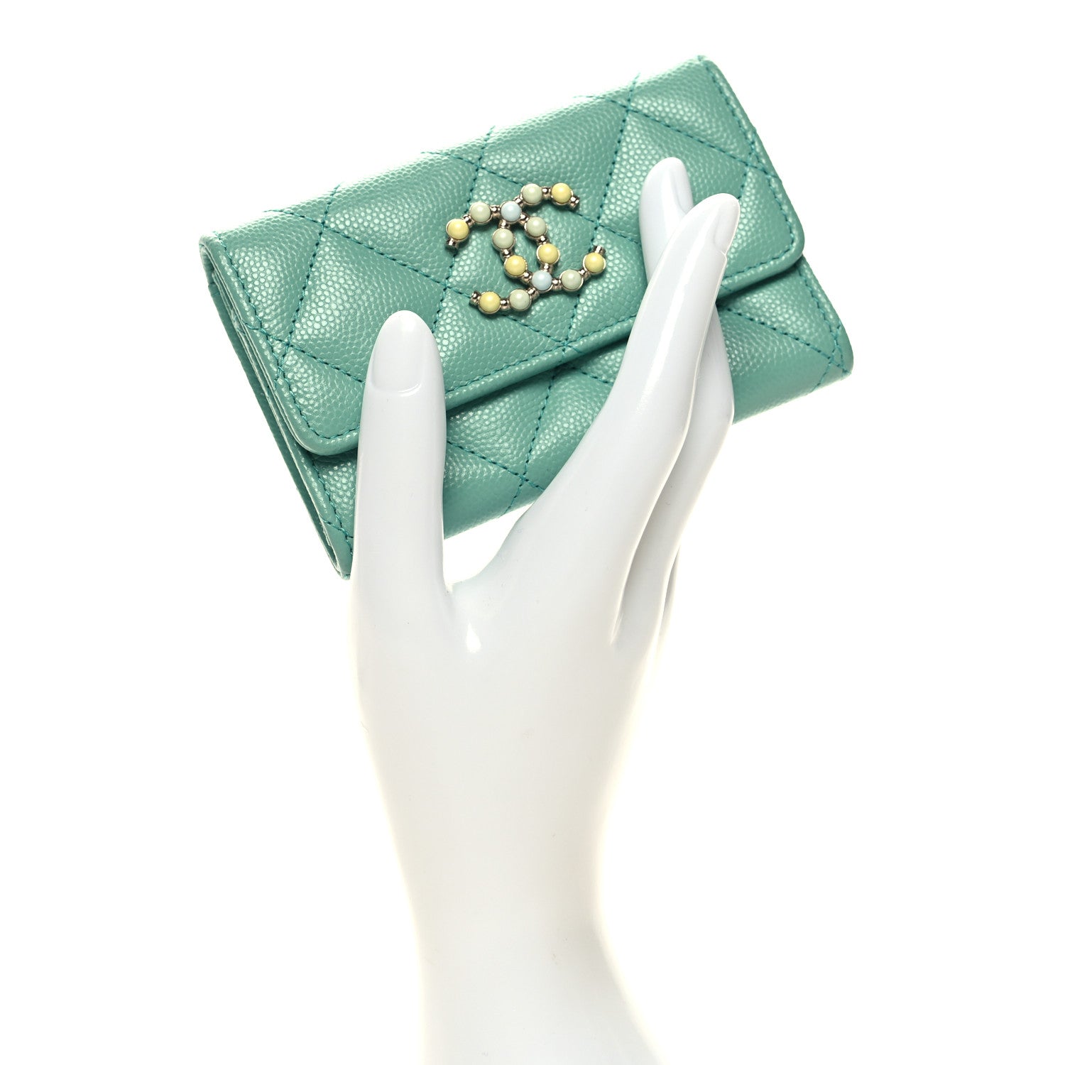 Chanel Caviar Pearl Quilted Coco Candy Flap Card Holder Turquoise 2 of 10
