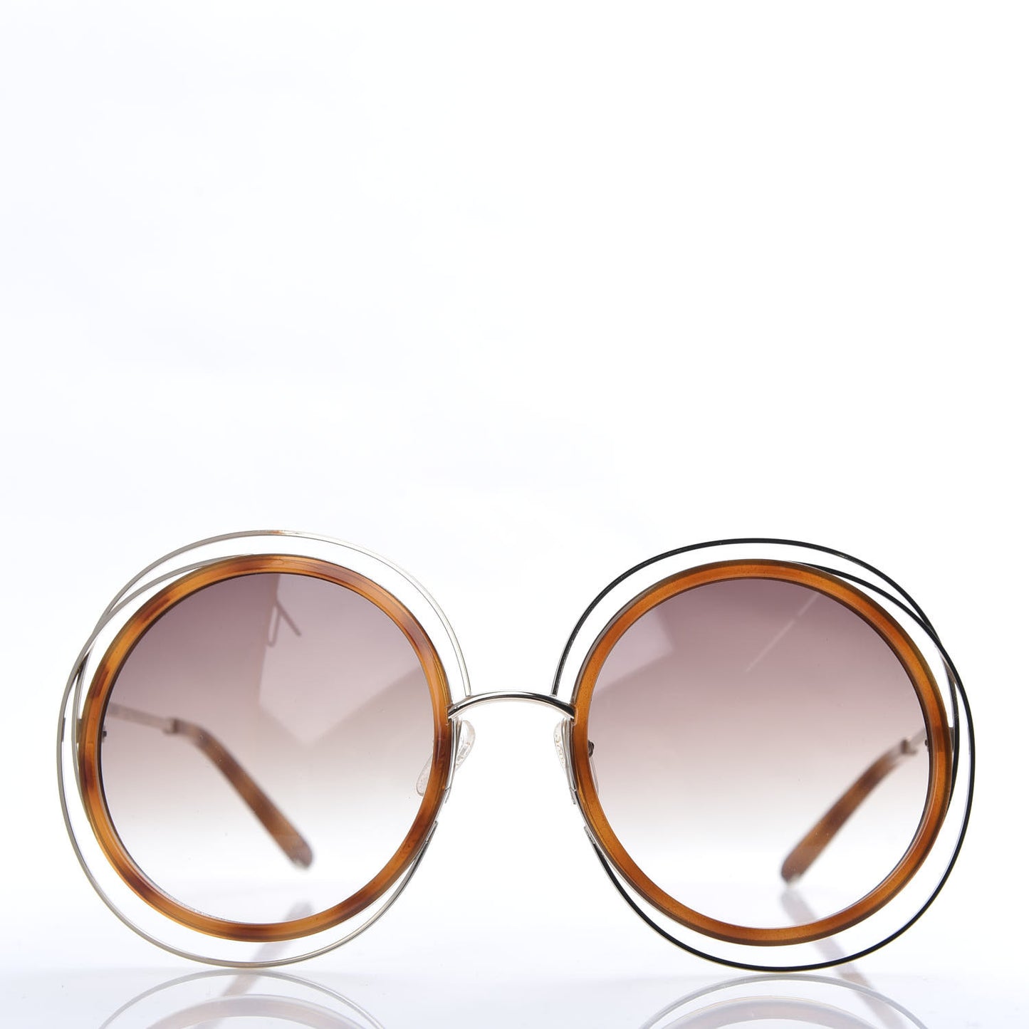 Metal Acetate Oversized Round Carlina Sunglasses CE120S Gold Blonde Havana