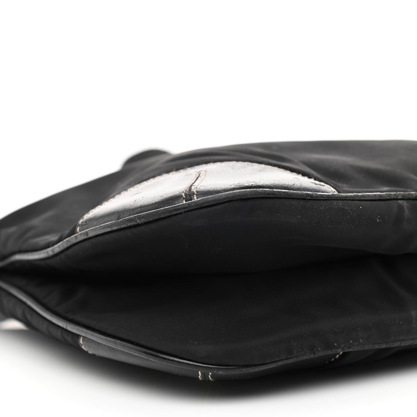 Tessuto Nylon Calfskin Flat Messenger Bag Black