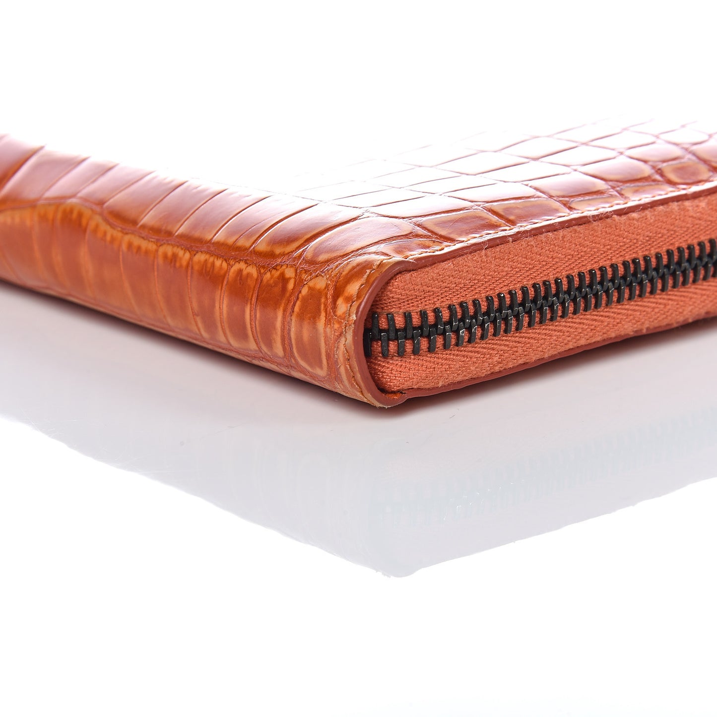 Shiny Crocodile Zip Around Wallet Orange