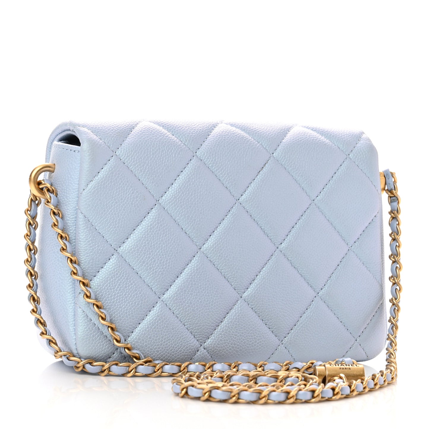 Iridescent Caviar Quilted Mini My Perfect Flap Light Blue