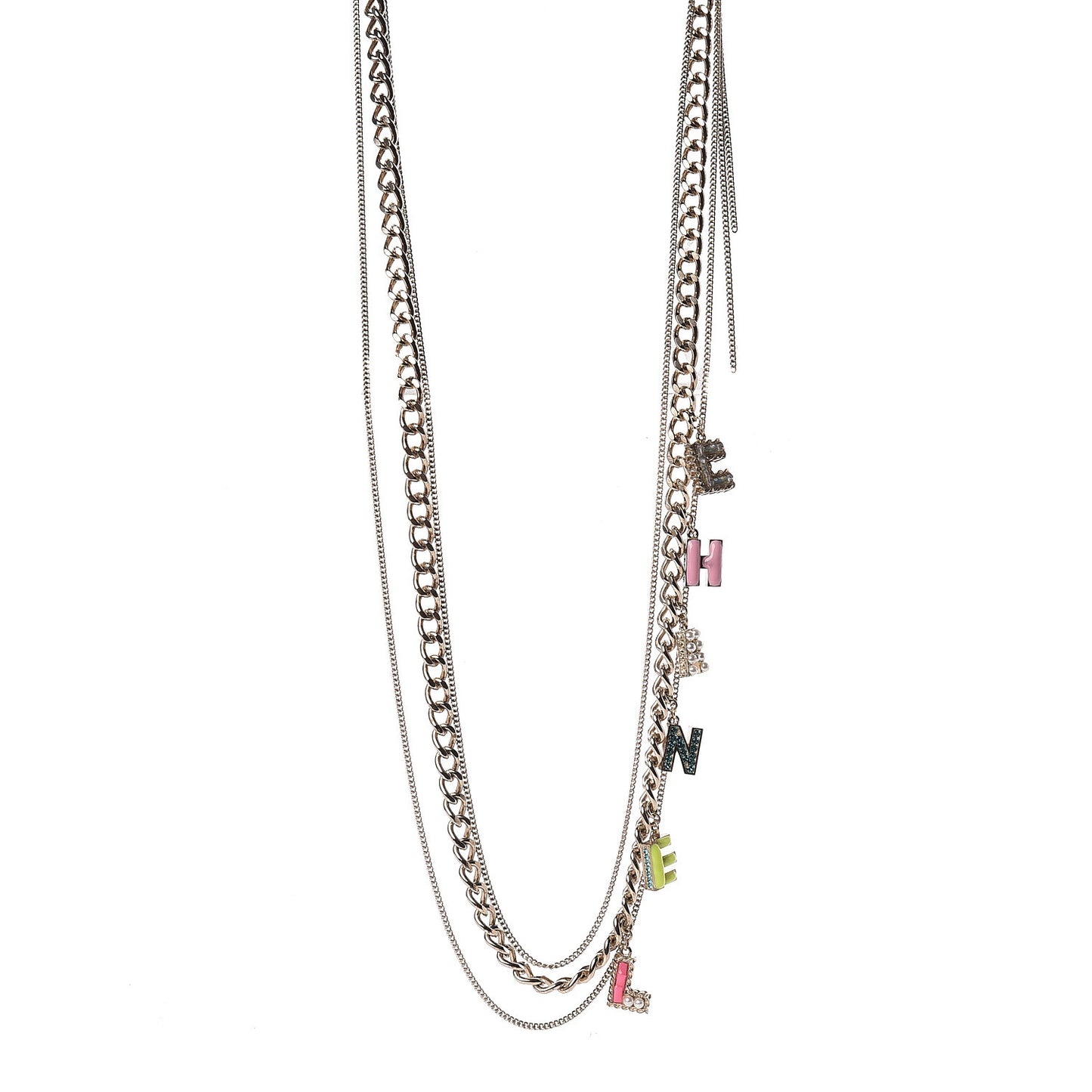 Metal Strass PVC Enamel CC Chain Link Long Necklace Gold Blue Pink Yellow