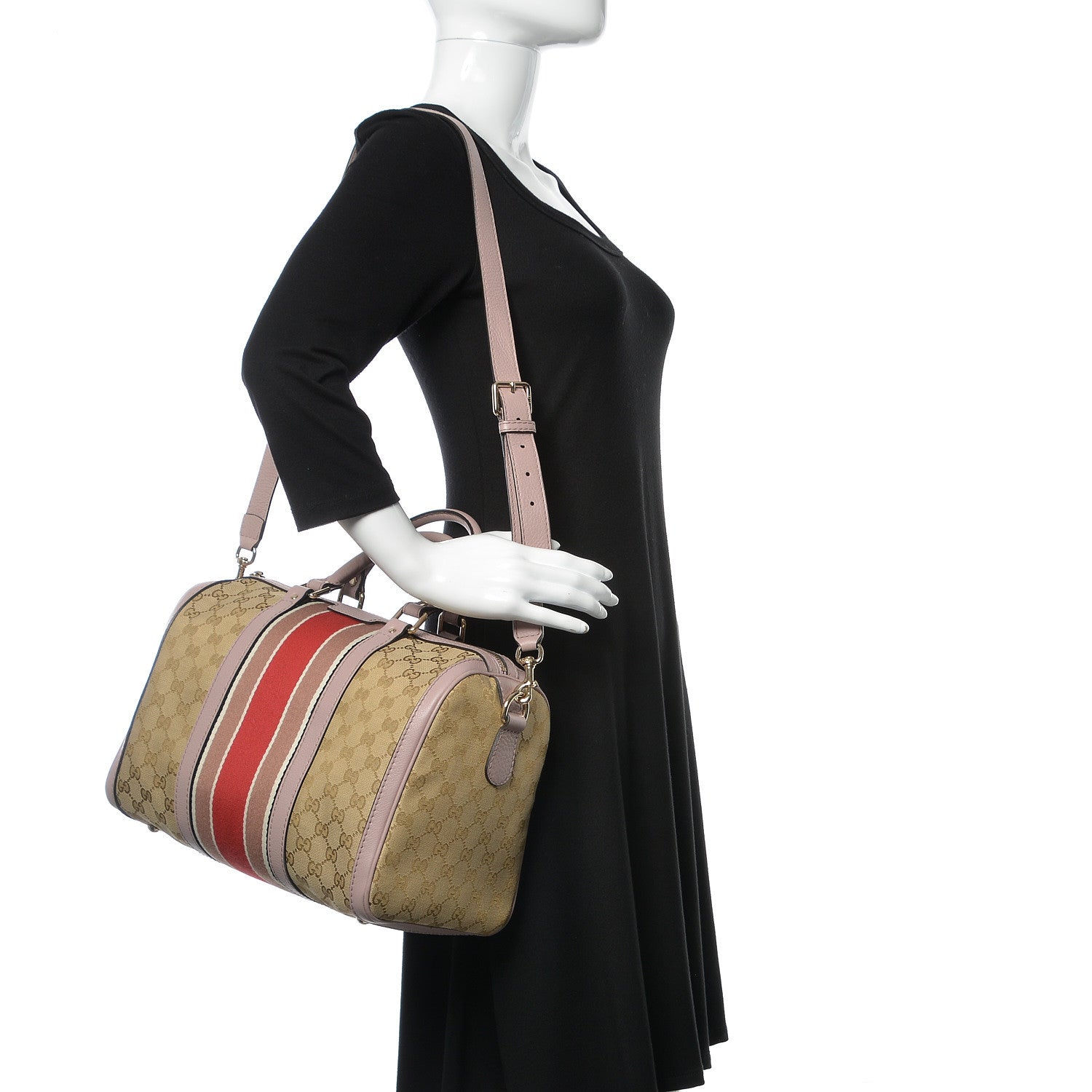 Gucci Monogram Selleria Calfskin Vintage Web Medium Boston New Sand Lilas 2 of 9