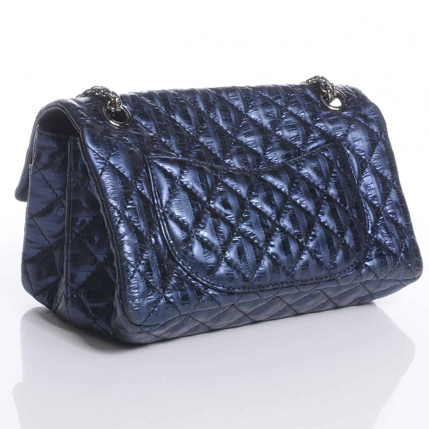 Striped Accordion Reissue Flap Metallic Blue