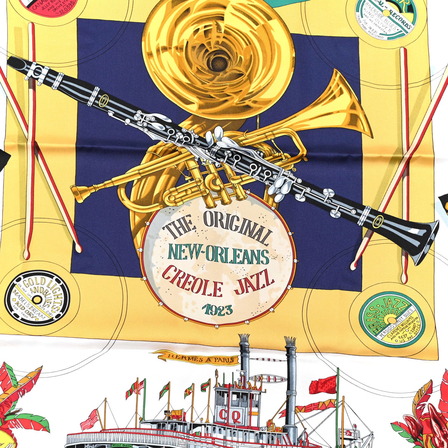 Hermes Silk New Orleans Creole Jazz Scarf 90 5 of 6