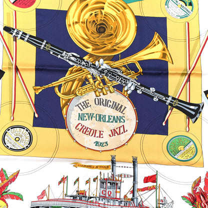 Hermes Silk New Orleans Creole Jazz Scarf 90 5 of 6