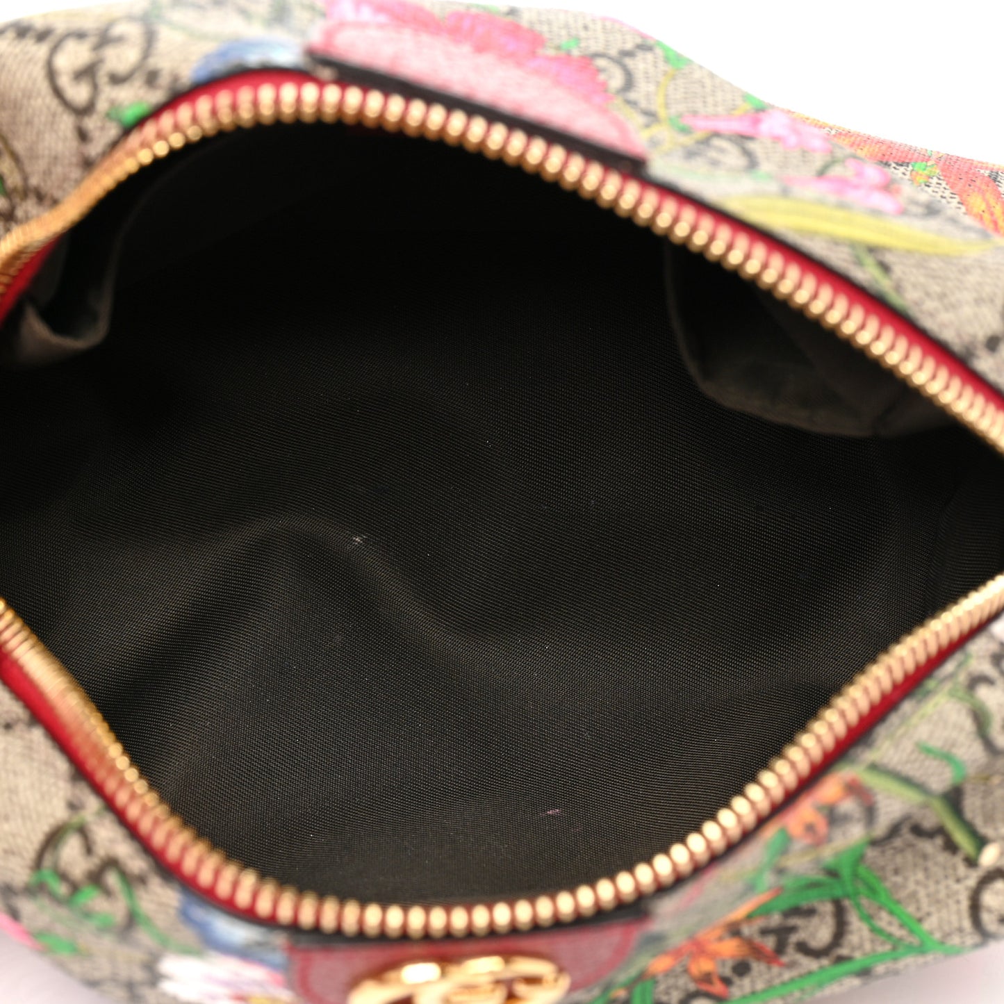 Soft GG Supreme Monogram Flora Calfskin Medium Ophidia Cosmetic Case Beige Ebony Multicolor Rosso