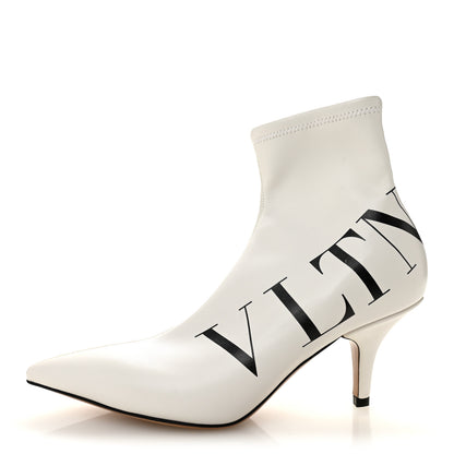 Valentino Garavani Eco Leather VLTN 70mm Sock Booties 36.5 White Black 1 of 8
