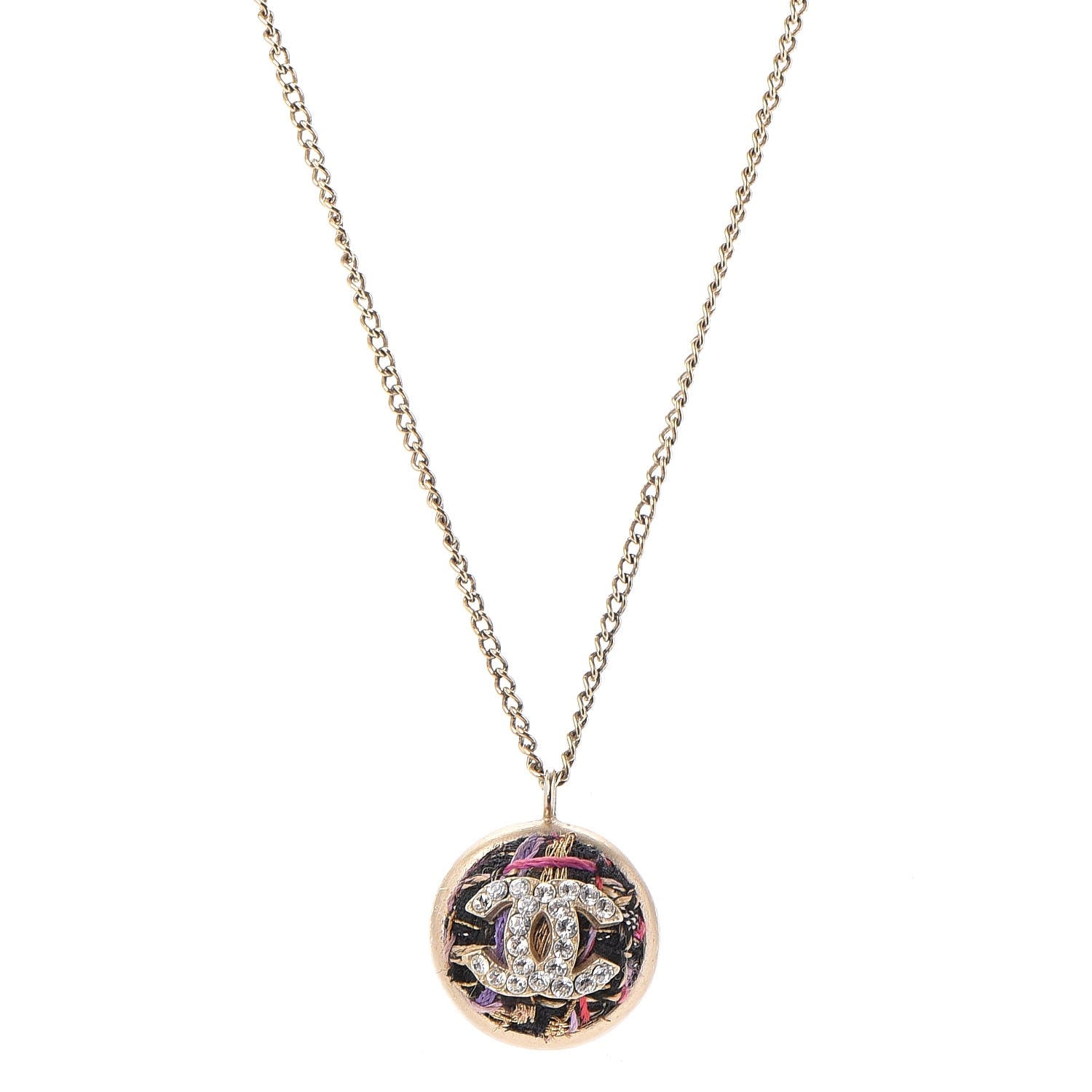 Chanel Crystal CC Tweed Necklace Gold 1 of 8
