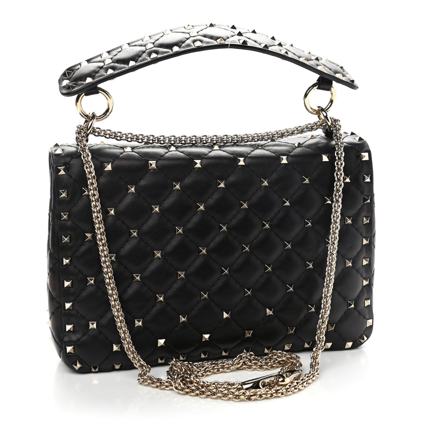 Lambskin Medium Rockstud Spike Shoulder Bag Black