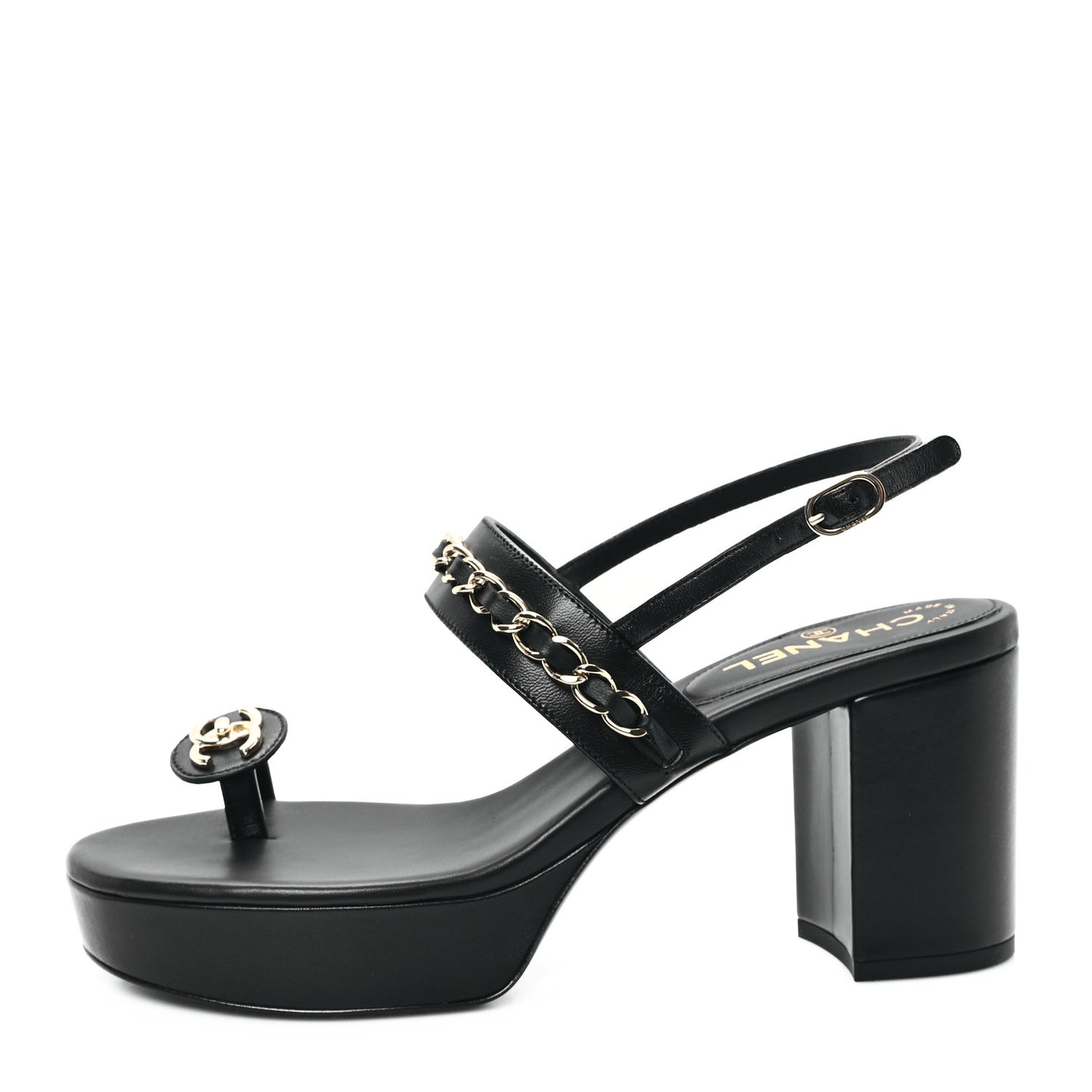 Lambskin Chain Platform Sandals 40.5 Black