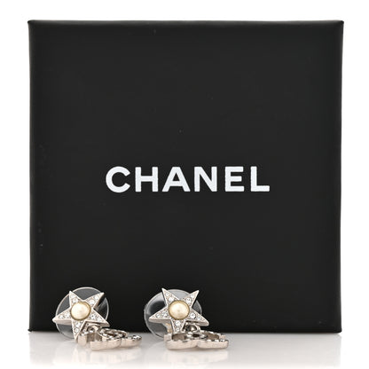Chanel Crystal CC Pearl Star Drop Earrings Silver 5 of 5