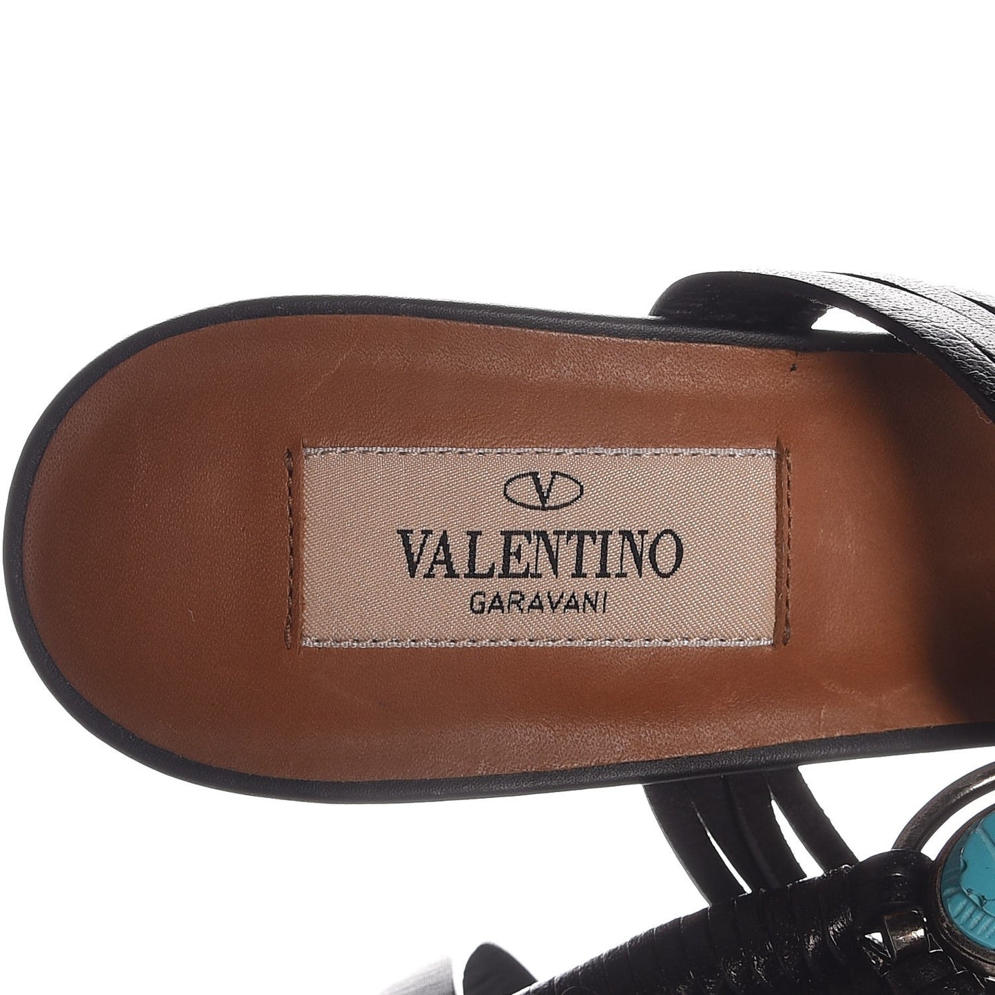 Calfskin Embellished Woven Sandals 38.5 Black Turquoise