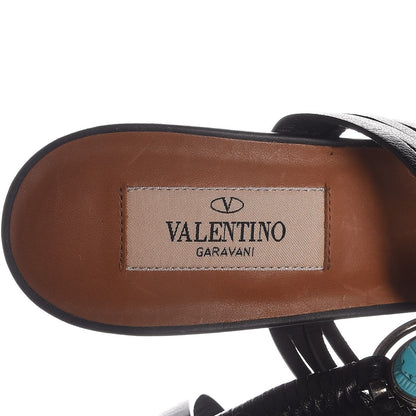 Valentino Garavani Calfskin Embellished Woven Sandals 38.5 Black Turquoise 6 of 8