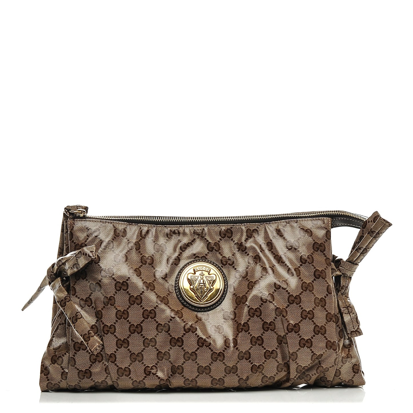 Crystal Monogram Large Hysteria Clutch Brown