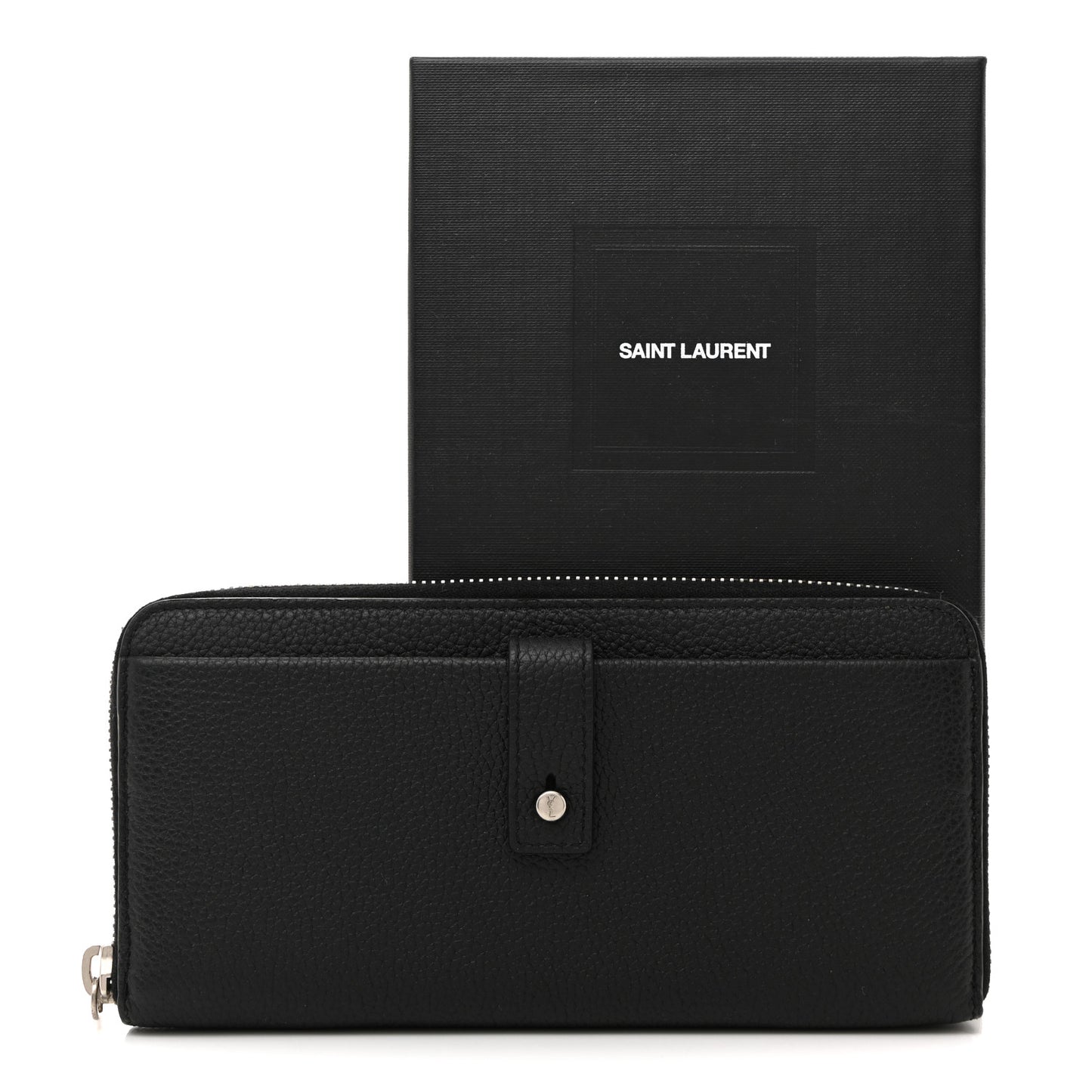 Grained Calfskin Classic Zip Around Snap Wallet Black