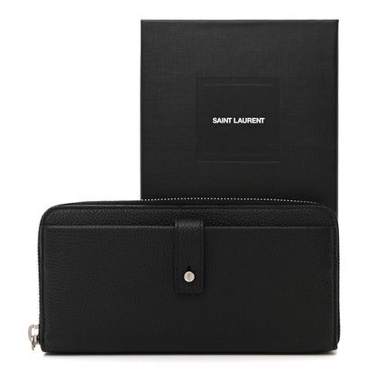 Saint Laurent Grained Calfskin Classic Zip Around Snap Wallet Black 9 of 9