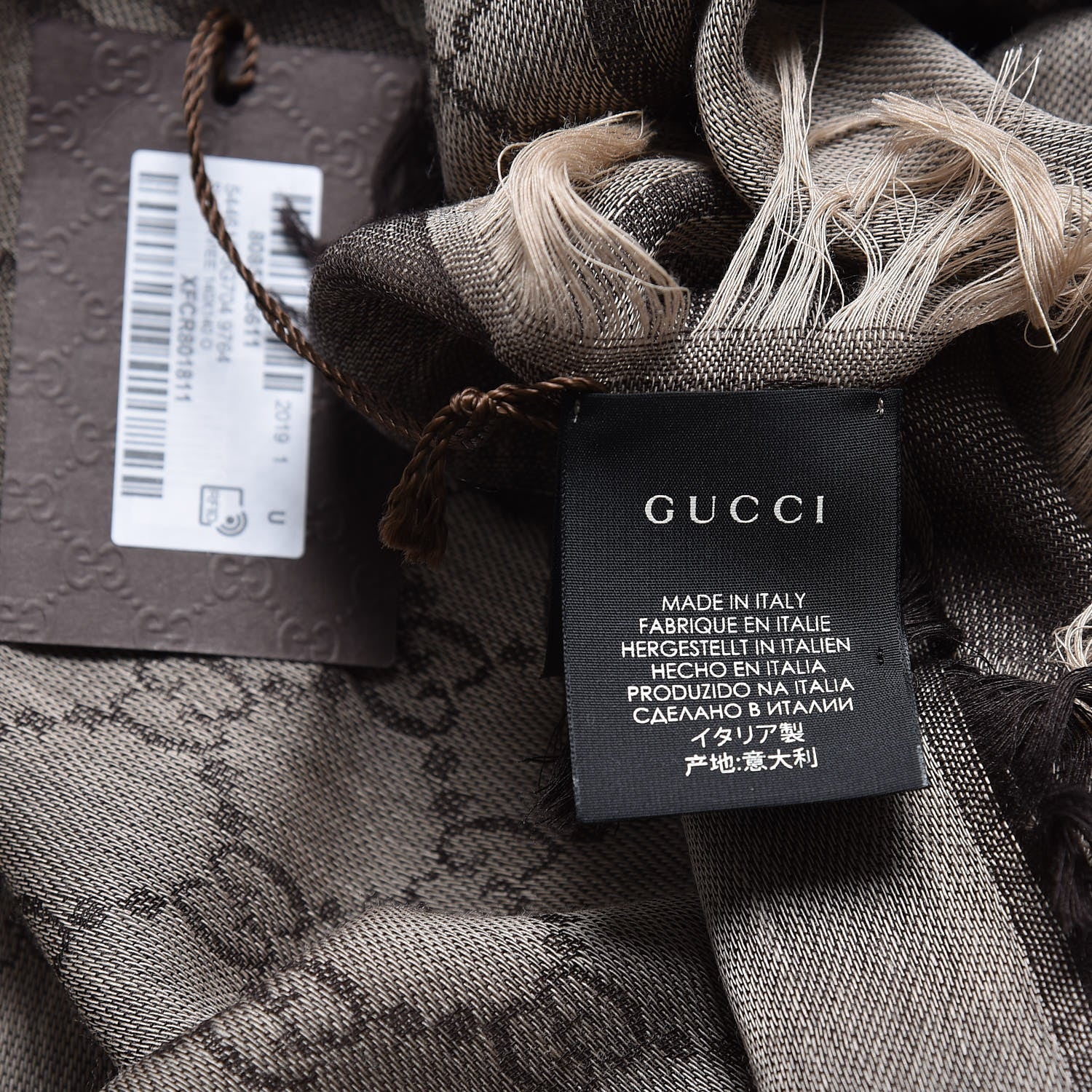 Gucci Wool Silk GG Monogram Diamante Plaid Surviee Shawl Beige Dark Brown 4 of 5