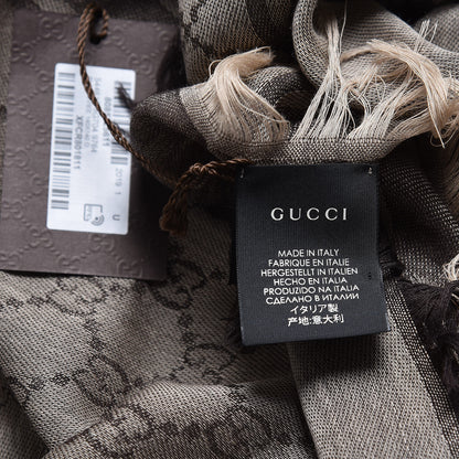 Gucci Wool Silk GG Monogram Diamante Plaid Surviee Shawl Beige Dark Brown 4 of 5