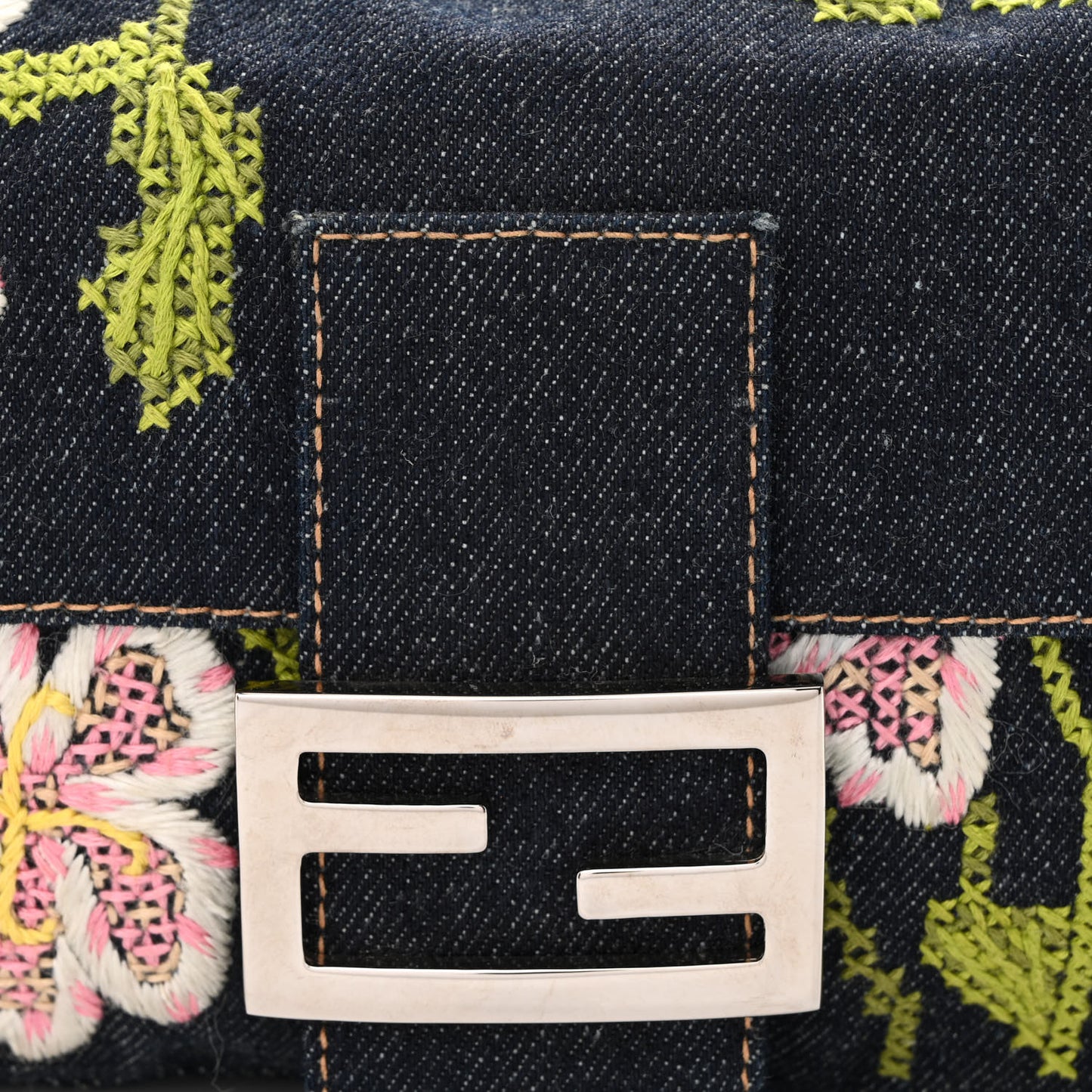 Denim Embroidered Baguette Blue Multicolor