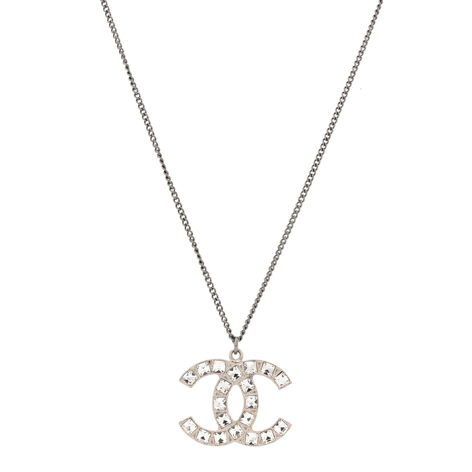 Chanel Baguette Crystal CC Necklace Silver 1 of 5
