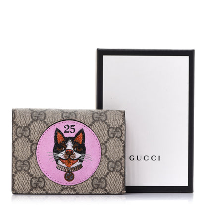 Gucci GG Supreme Monogram Bosco Patch Card Case Wallet Beige Malva Hibiscus Red 9 of 10