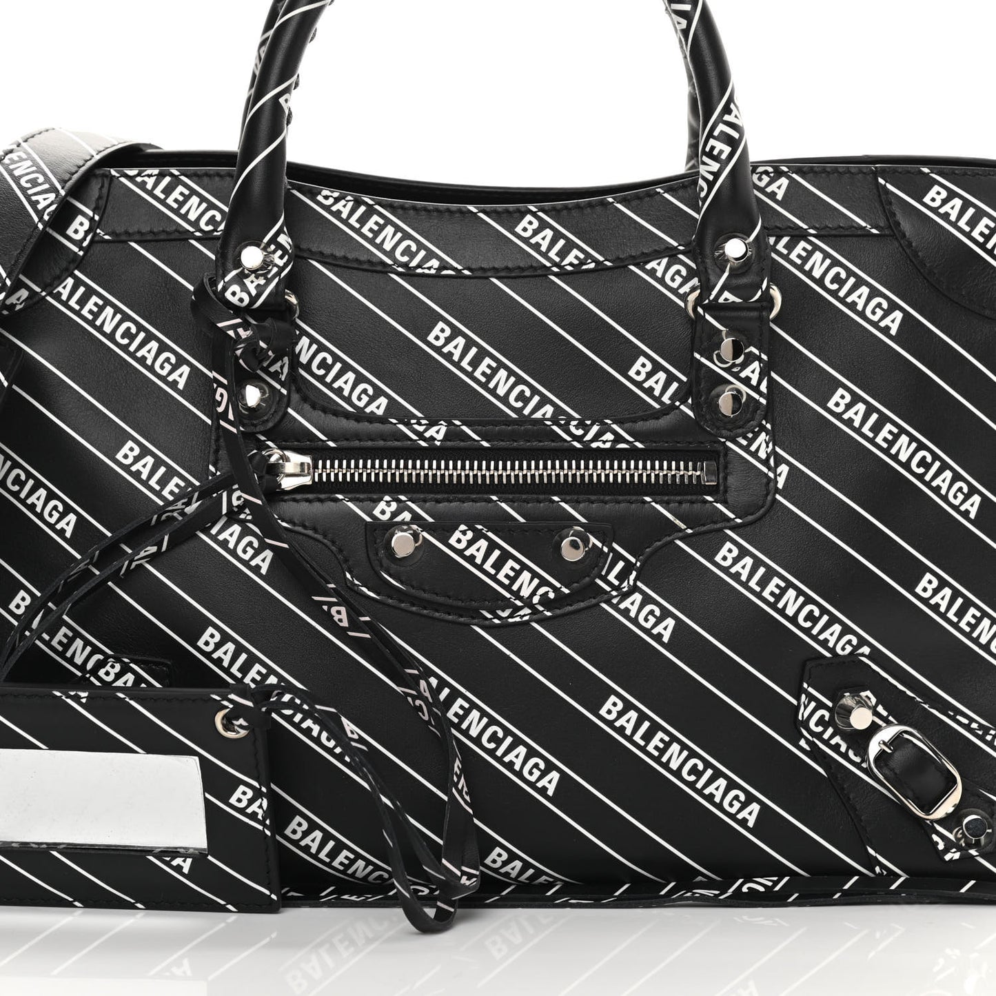 Veau Allover Logo Classic Silver Hardware S City Black White