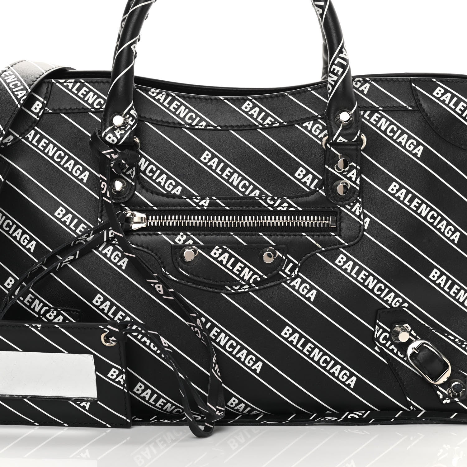 Balenciaga Veau Allover Logo Classic Silver Hardware S City Black White 8 of 10