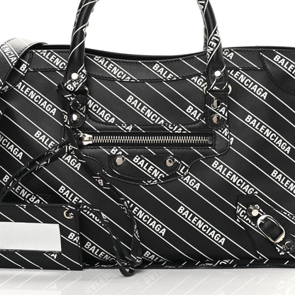 Balenciaga Veau Allover Logo Classic Silver Hardware S City Black White 8 of 10