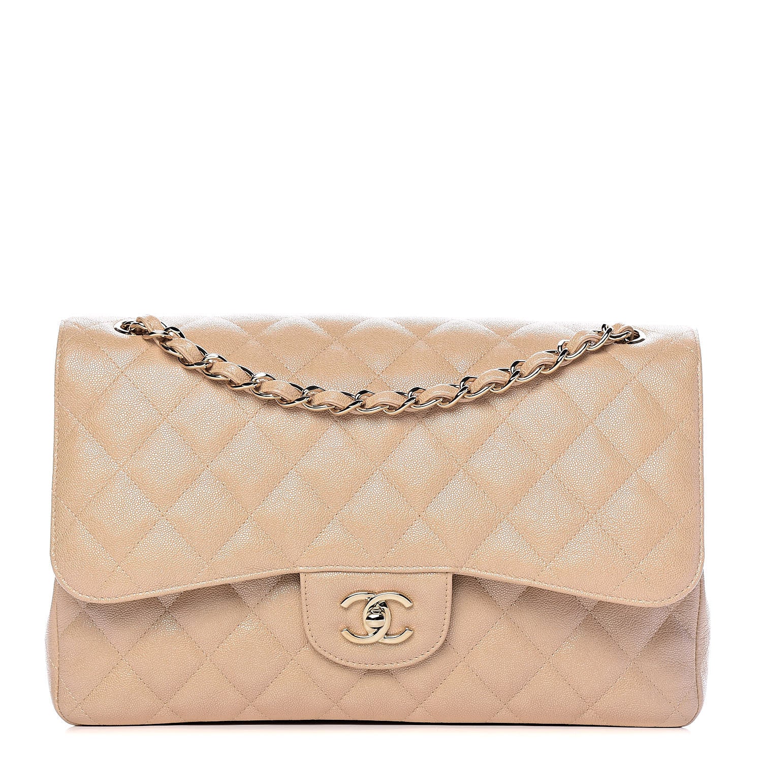 Chanel Iridescent Caviar Quilted Jumbo Double Flap Beige 1 of 10
