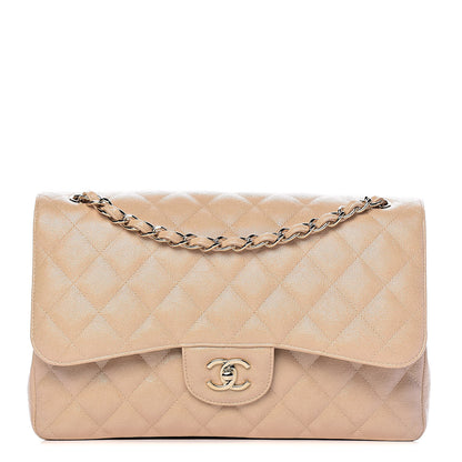 Chanel Iridescent Caviar Quilted Jumbo Double Flap Beige 1 of 10
