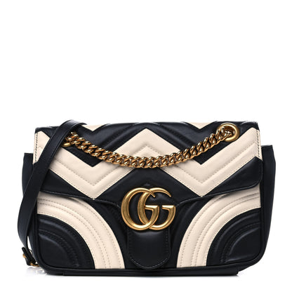 Gucci Calfskin Matelasse Small GG Marmont Shoulder Bag Black White 1 of 15