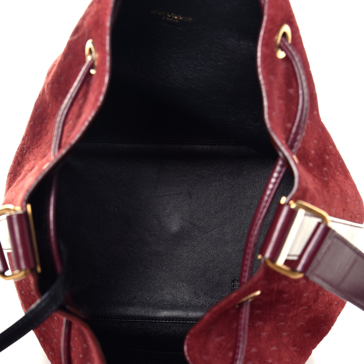 Saint Laurent Suede All-Over Monogram Bucket Bag Burgundy 5 of 9