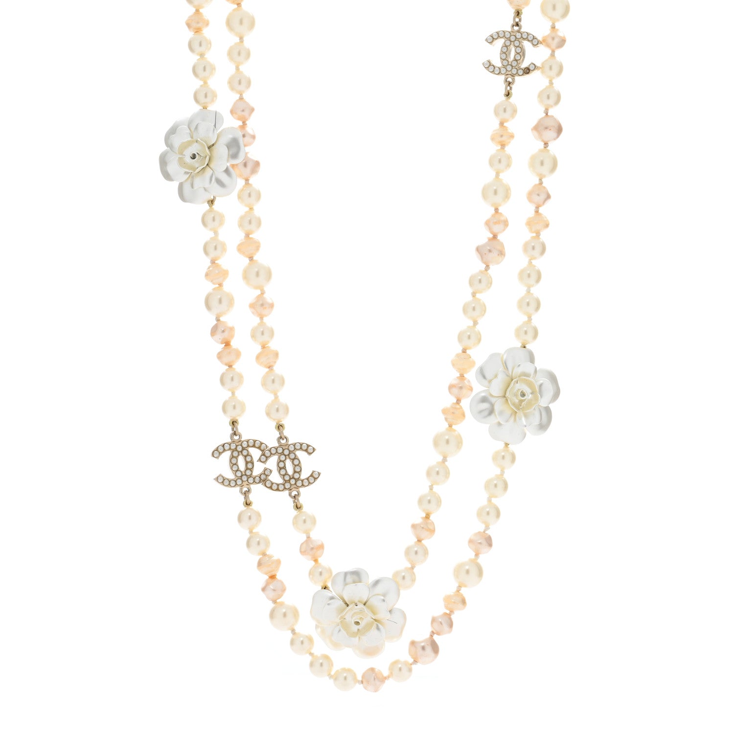 Chanel Pearl Camellia CC Long Necklace Gold 1 of 6