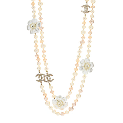 Chanel Pearl Camellia CC Long Necklace Gold 1 of 6