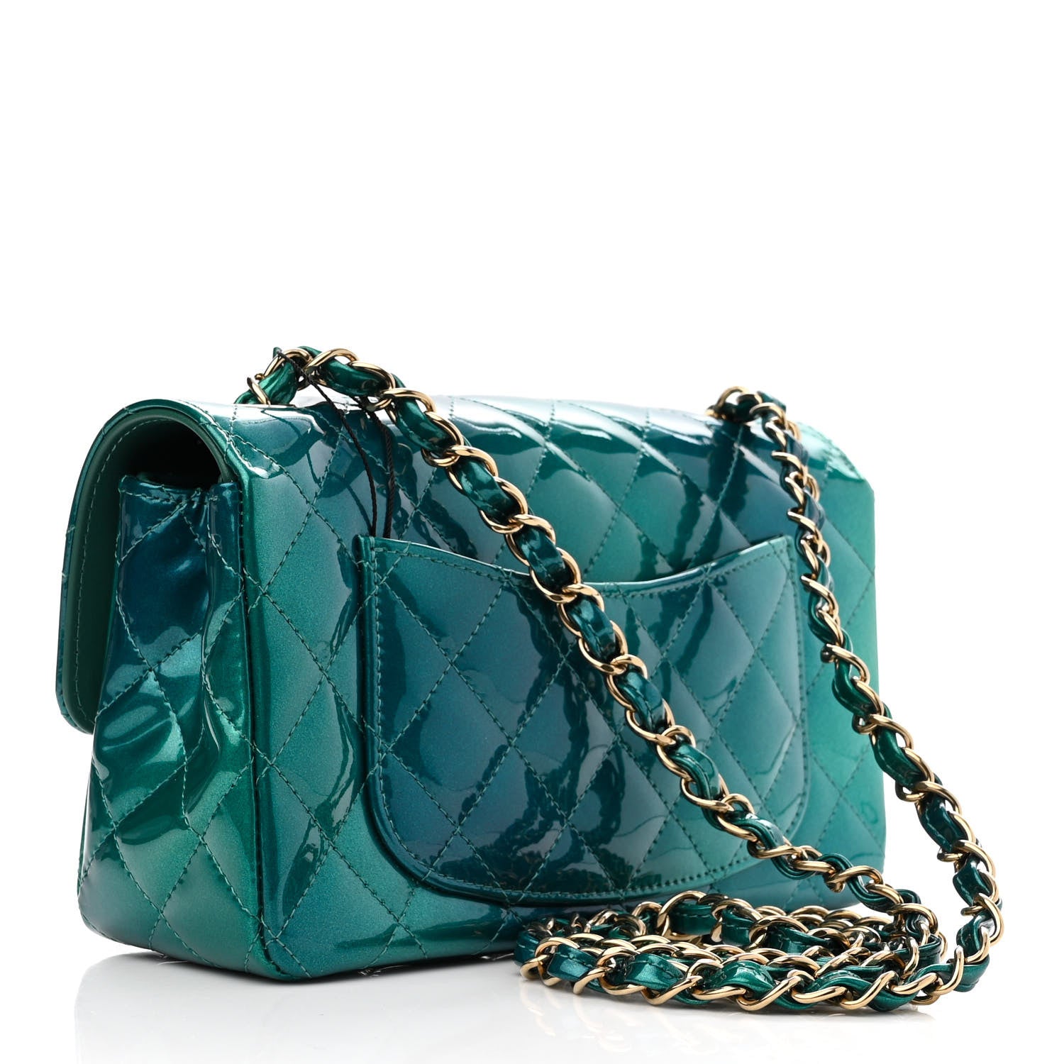 Chanel Shaded Patent Calfskin Quilted Mini Rectangular Flap Green Blue 3 of 11