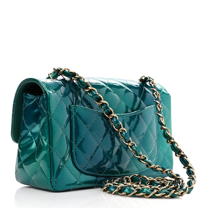 Chanel Shaded Patent Calfskin Quilted Mini Rectangular Flap Green Blue 3 of 11