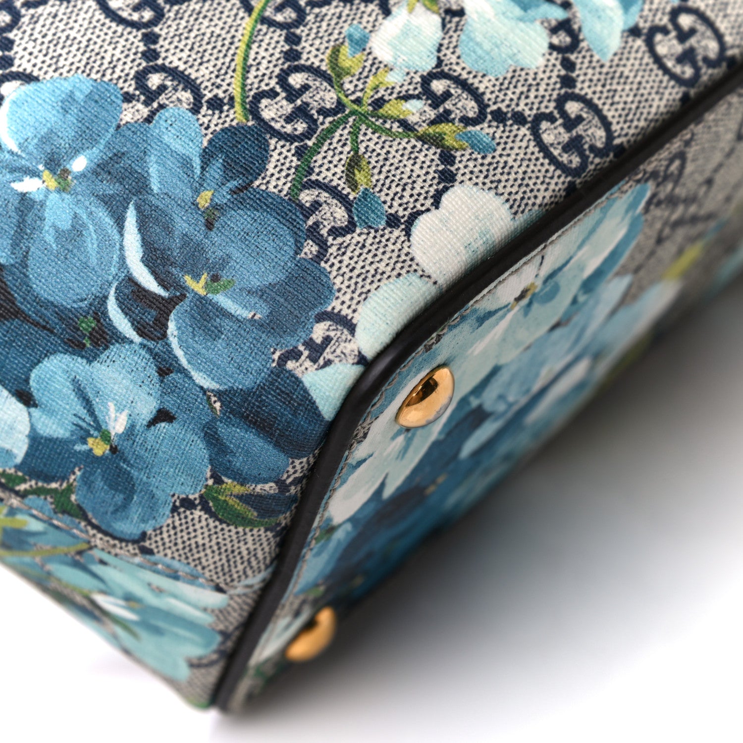 Gucci GG Supreme Monogram Blooms Medium Zippered Bucket Tote Beige Blue Navy Hibiscus Red 9 of 10